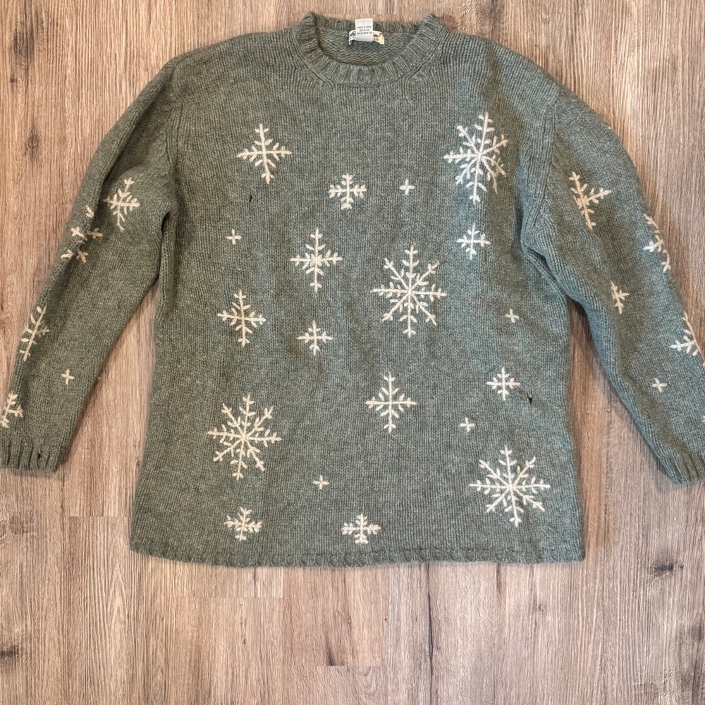 Eddie Bauer Olive Snowflake Sweater